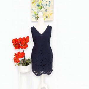 Banana Republic Navy Blue Lace Overlay Chic Cocktail Evening Sheath Dress 6P